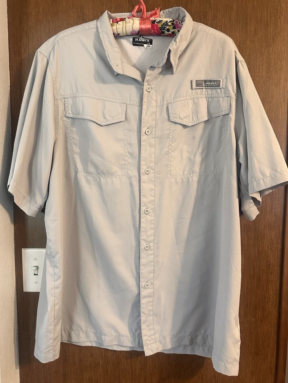 Habit Mens short sleeve gray sz L performance fishing vented UPF 40 outdoor fish